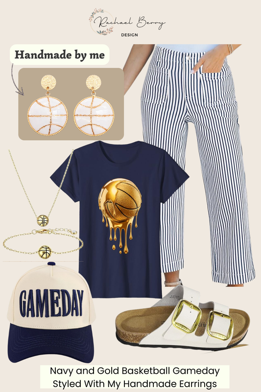 Navy and Gold Basketball Game Day Outfit