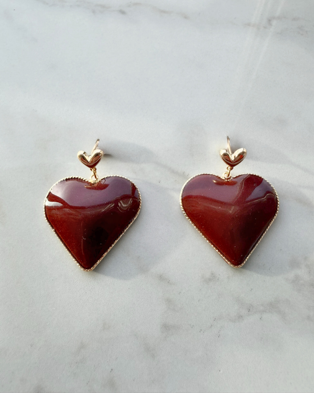 Burgundy Crush Heart Earrings
