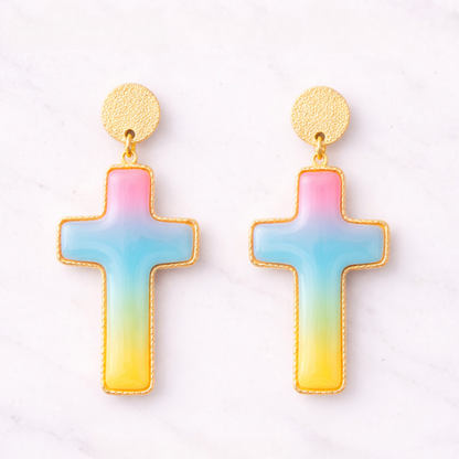 Rainbow Promise Cross Earrings